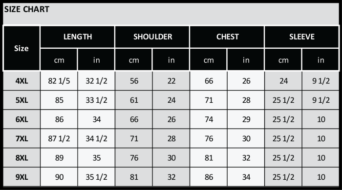 2024 sizing chart