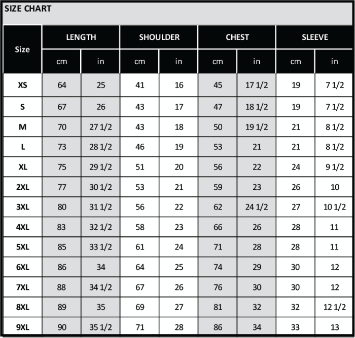 2024 sizing chart
