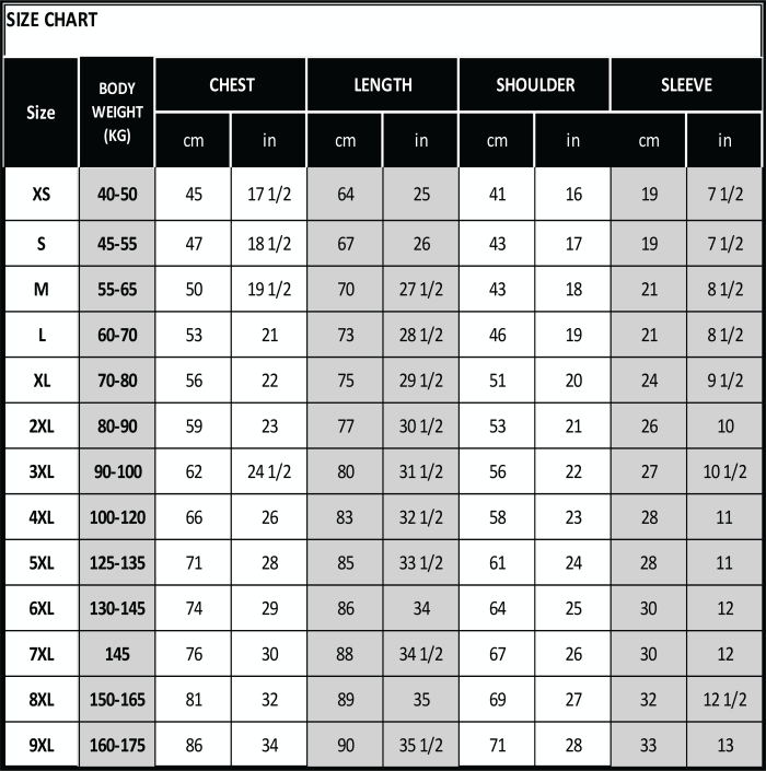2024 sizing chart